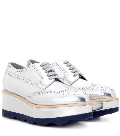 prada platform metallic brogues|Prada brogue leather shoes.